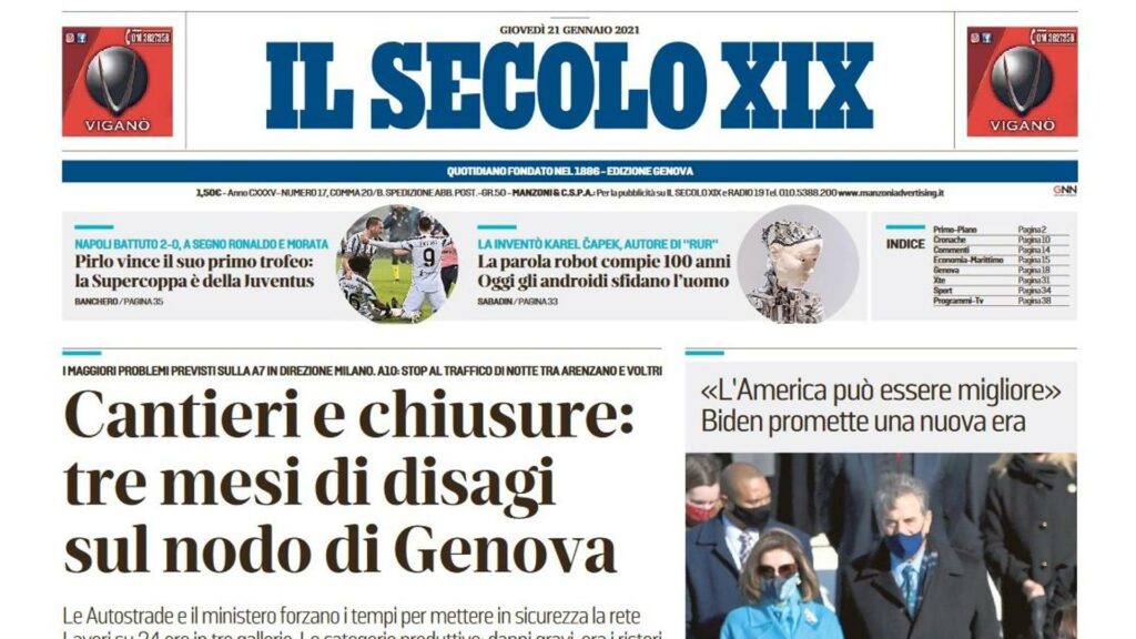 Il Secolo XIX prima pagina