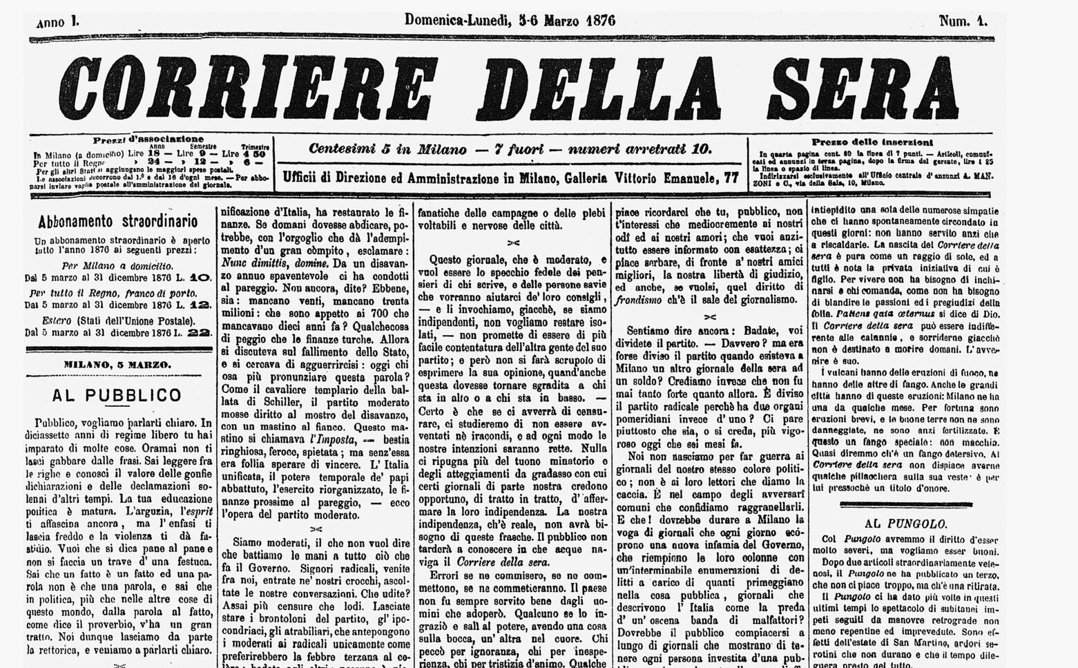 Primo numero del Corriere della Sera